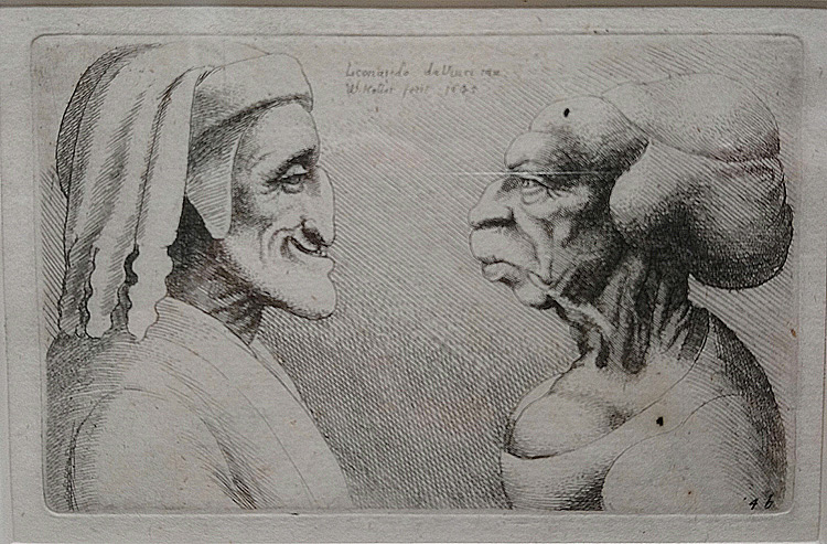 Wenceslaus Hollar, Cabezas grotescas («Leonardo da Vinci inv.  W. Hollar fecit. 1645»). Lamporecchio (Italia), Nuova Fondazione Rossana e Carlo Pedretti. 